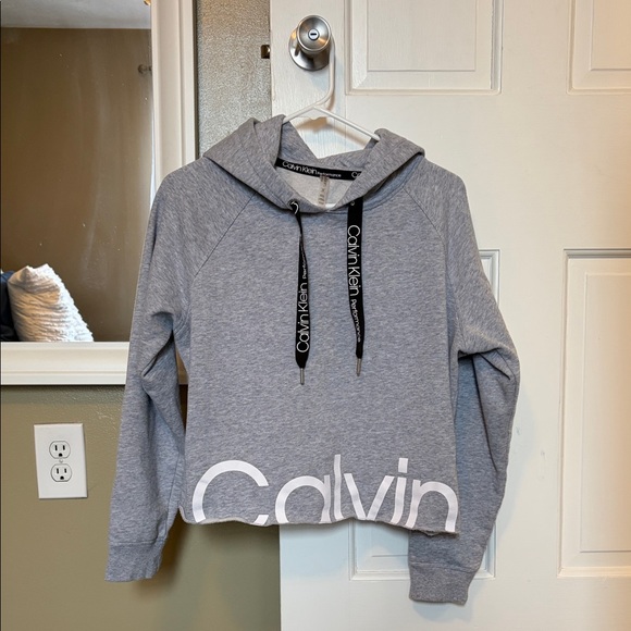 Calvin Klein Tops - Calvin Klein Heather Gray Cropped Hoodie with Logo
